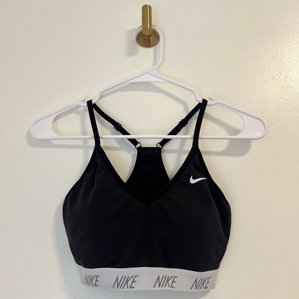 Nike Black and White Sports Bra with Racerback Design Dri-Fit